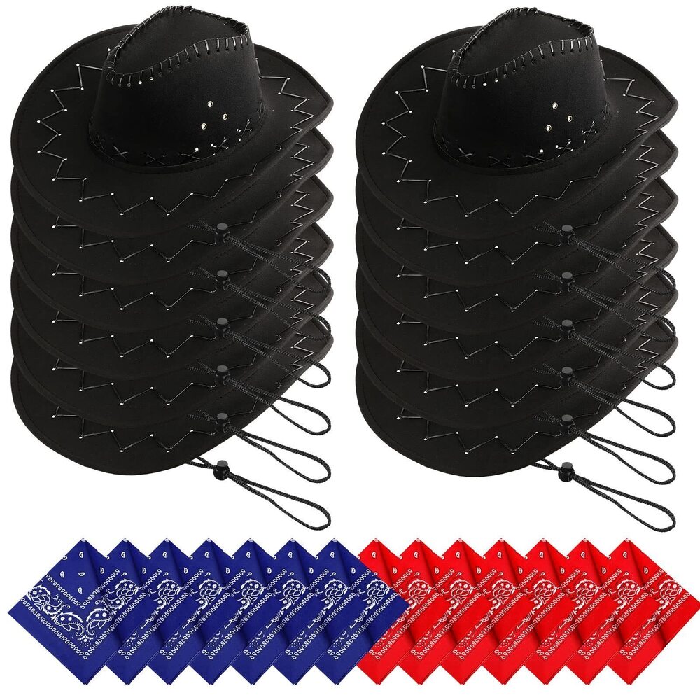 1573 24 Pcs Cowboy Hats with Bandana Western Party Cowboy Hats Party